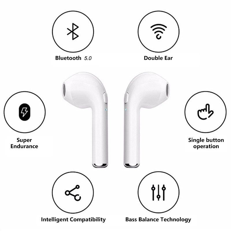 Auriculares i7s TWS con Bluetooth, miniauriculares deportivos para música.